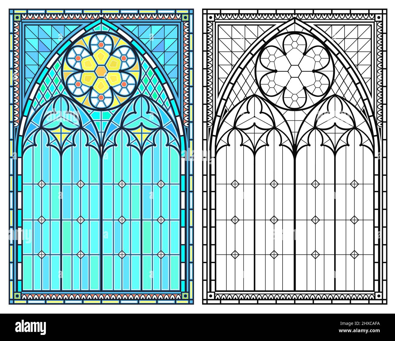 Medieval Gothic Stained Glass Window Vector Set Stock Vector Image