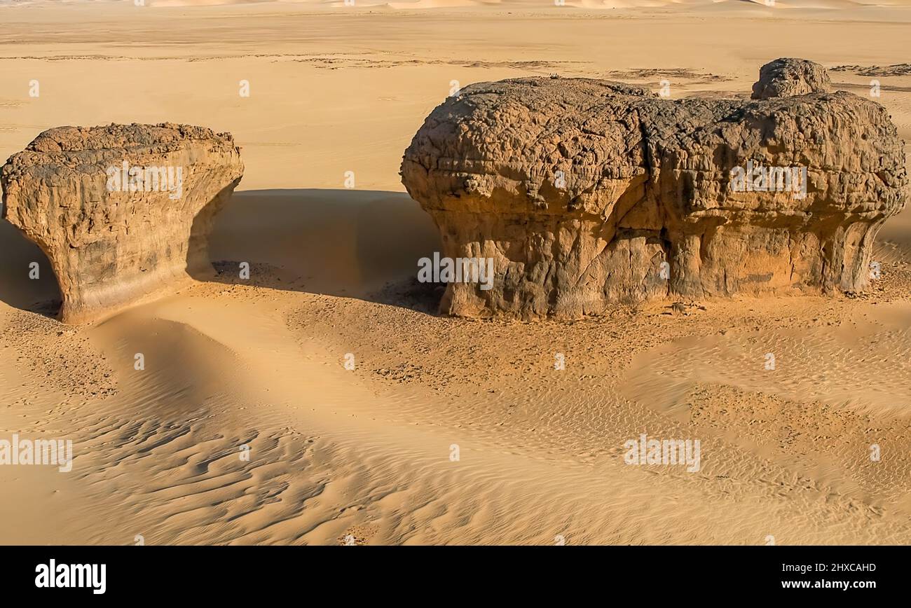 Weathered rocks in the Tassili n'Ajjer, in the Sahara Desert, Stock Photo