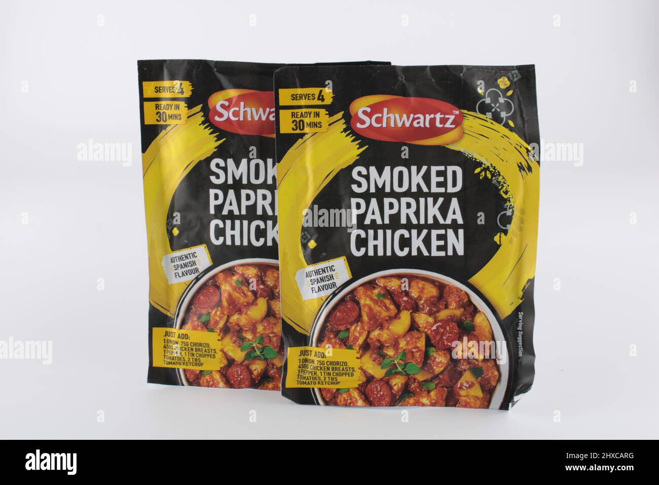Two packets of Schwartz smoked paprika chicken recipe mix Stock Photo
