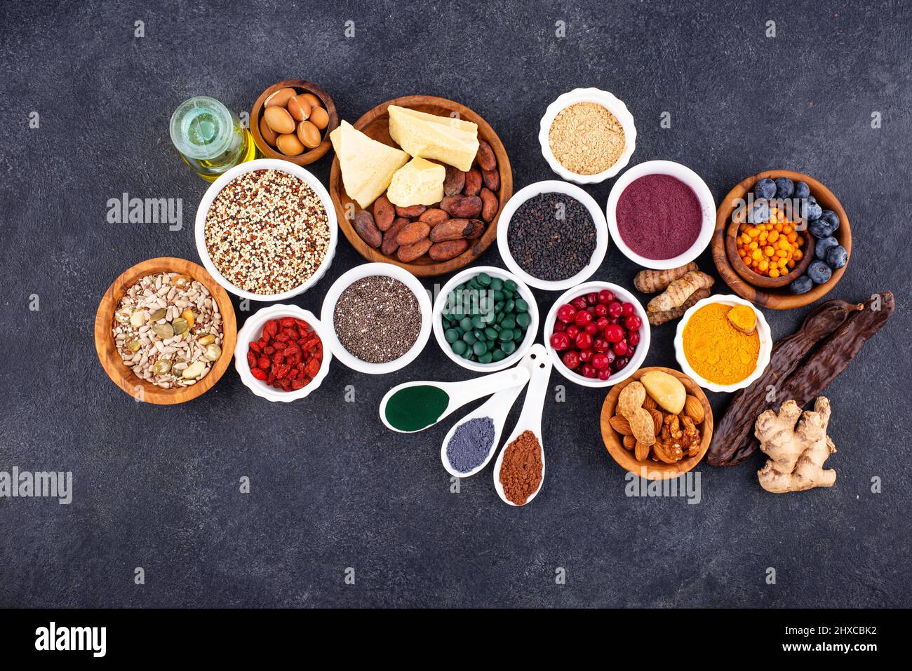 various-superfoods-and-healthy-food-supplement-stock-photo-alamy