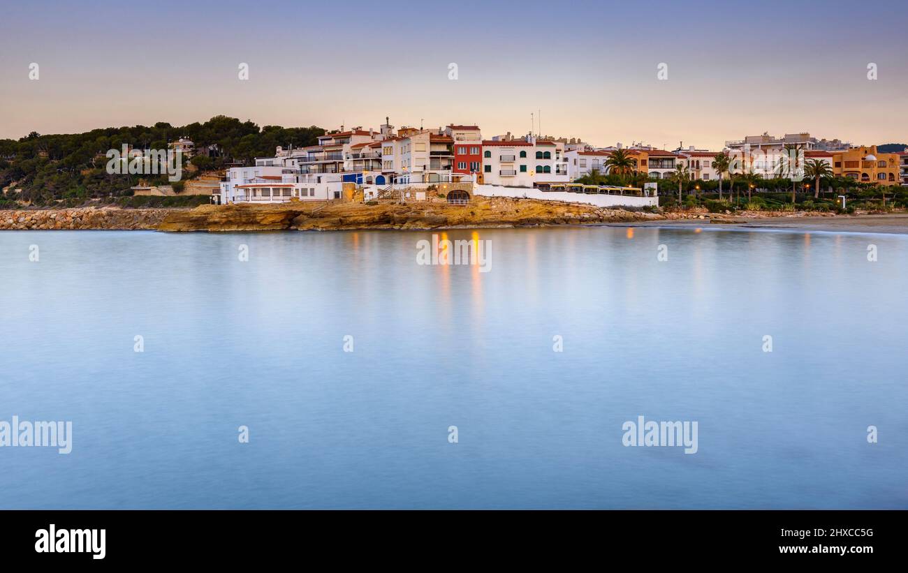 Sunrise On Roc De Sant Gaiet Town And Beach On The Costa Daurada sunrise-on-roc-de-sant-gaiet-town-and-beach-on-the-costa-daurada