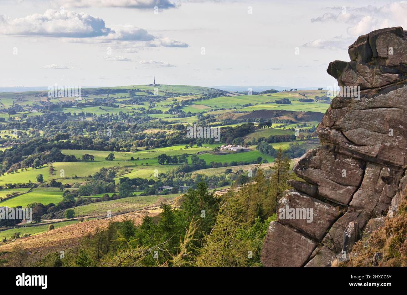Panorama from The Roaches gritstone escarpment, Peak District National Park, Staffordshire, England Stock Photo