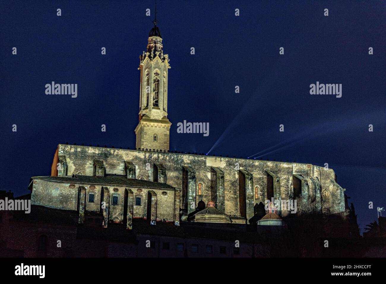 Video mapping in the church of Sant Joan during the 2022 Valls Decennial Festival, in honor of the Virgin of the Candlemas in Valls (Tarragona, Spain) Stock Photo