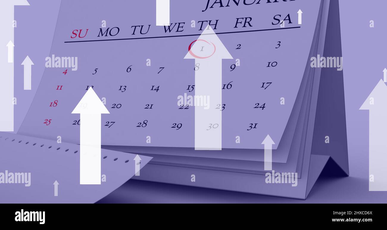 Image of arrows over calendar Stock Photo