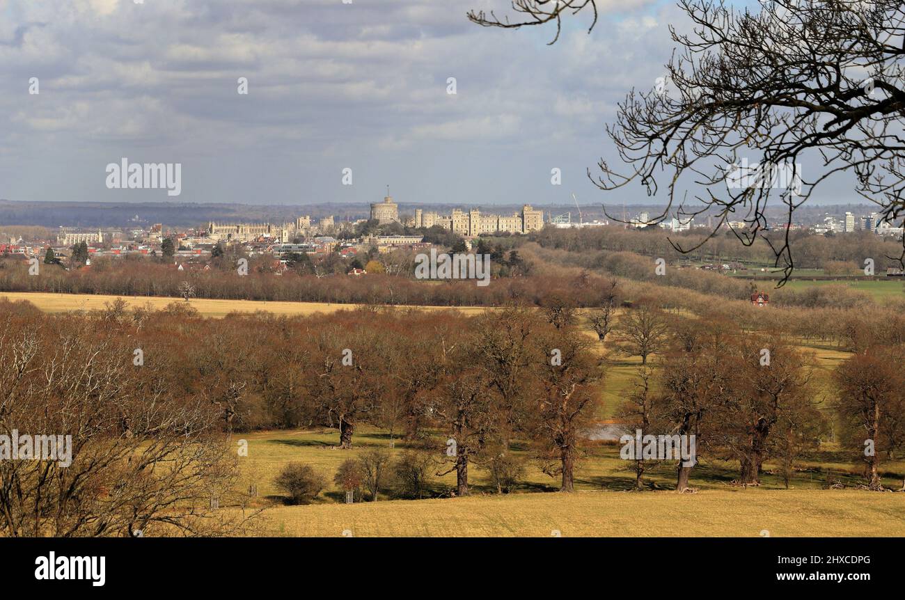 Windsor Castle in the Royal Count of Berkshire, England viewed from the Deer park Stock Photo