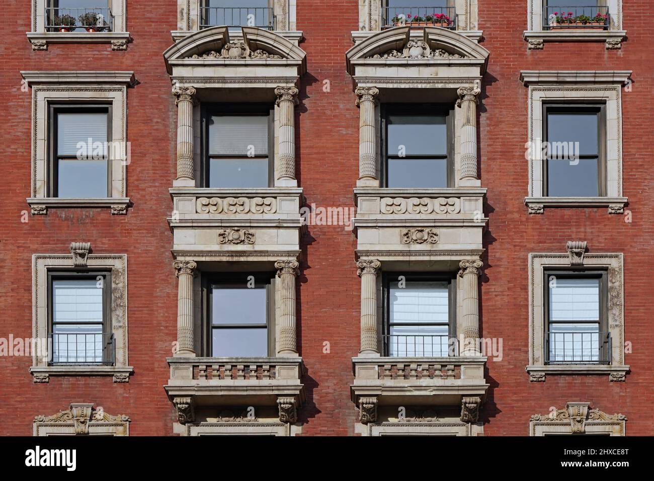 Facade of elegant baroque styled apartment building, Central Park West area of New York Stock Photo
