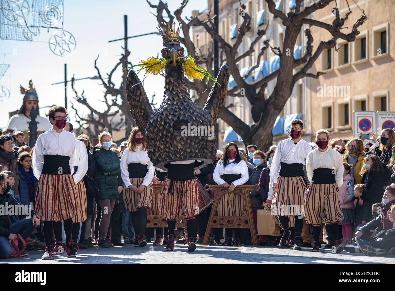 Dance of the Eagle of Barcelona at the 2022 Valls Decennial Festival, in honor of the Virgin of the Candlemas in Valls (Tarragona, Catalonia, Spain) Stock Photo