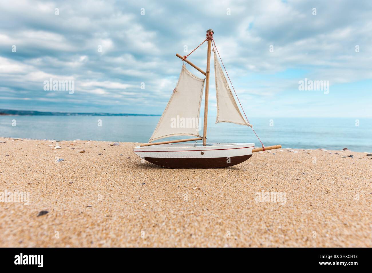 Sailboat on the sandy beach of Gold Beach in Bulgaria Stock Photo