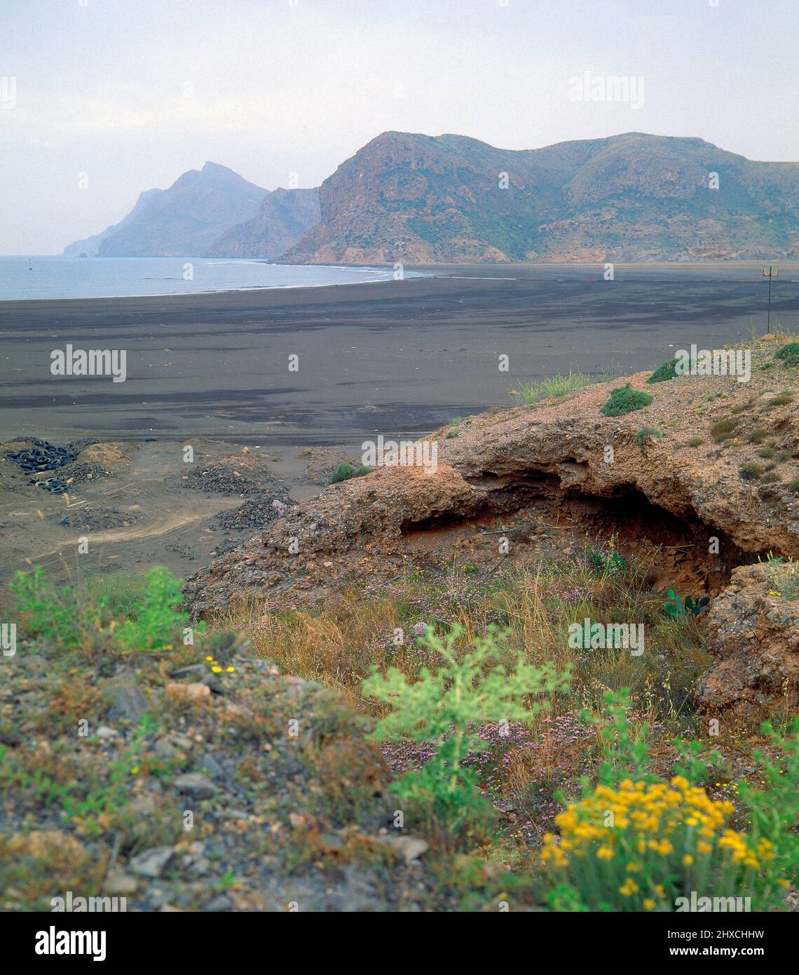 BAHIA DE PORTMAN- PLAYA CONTAMINADA POR RESIDUOS TOXICOS DE LAS MINAS - FOTO AÑOS 90. Location: EXTERIOR. Portman. MURCIA. SPAIN. Stock Photo