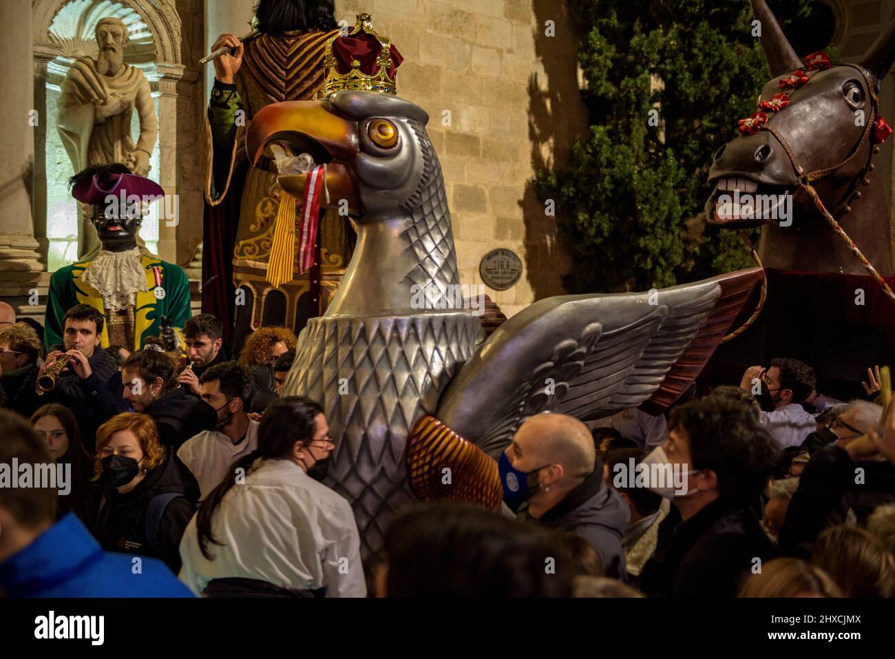 The Valls Eagle in the Procession of the 2022 Valls Decennial Festival, in honor of the Virgin of the Candlemas in Valls (Tarragona, Catalonia, Spain) Stock Photo