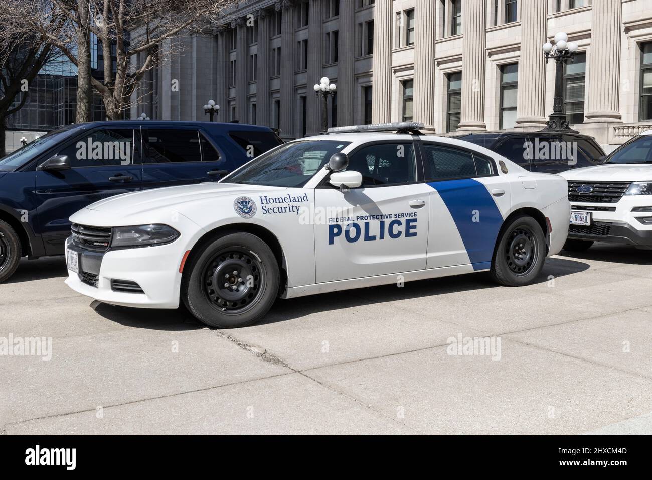 Indianapolis - Circa March 2022: Federal Protective Service Police vehicles. The Federal Protective Service provides security for federally owned buil Stock Photo