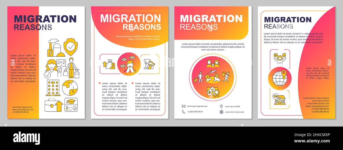 Migration reasons red gradient brochure template Stock Vector