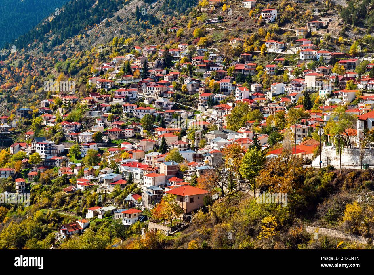 View of Gardiki village, Aspropotamos, Trikala, Thessaly, Greece. Stock Photo
