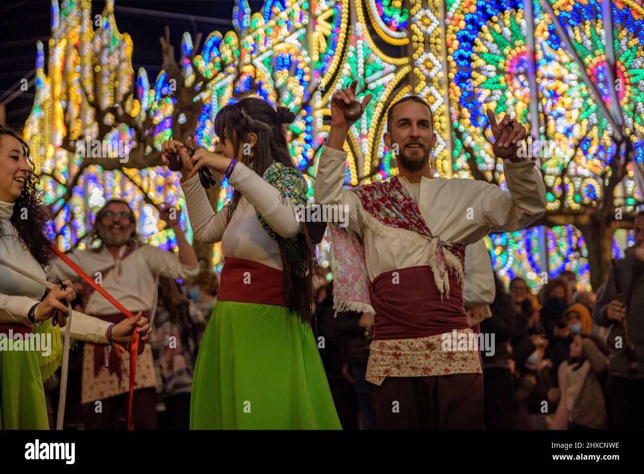 The Valls gypsy dance in the Procession of the 2022 Valls Decennial Festival, in honor of the Virgin of the Candlemas in Valls (Tarragona, Spain) Stock Photo