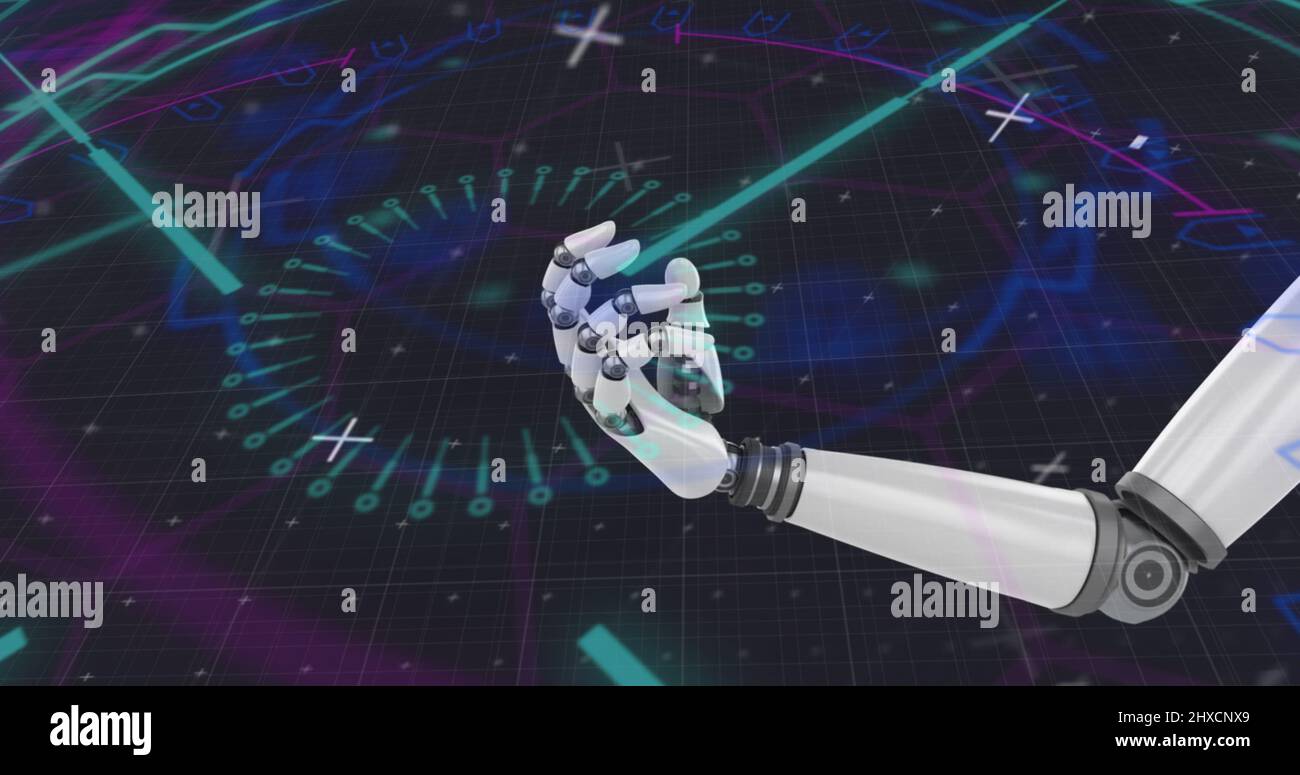 Image of robotic arm and scope scanning on black background Stock Photo