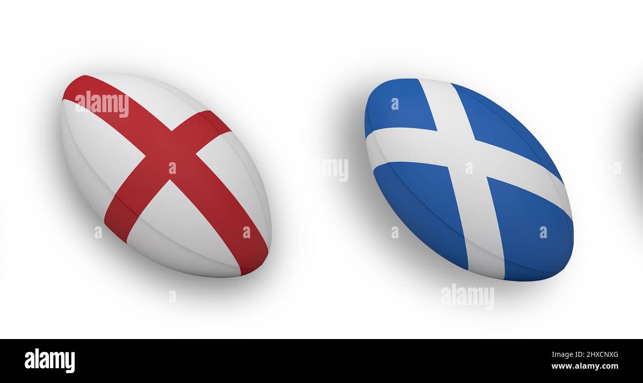Image of rugby balls coloured with national flags over white background Stock Photo Alamy