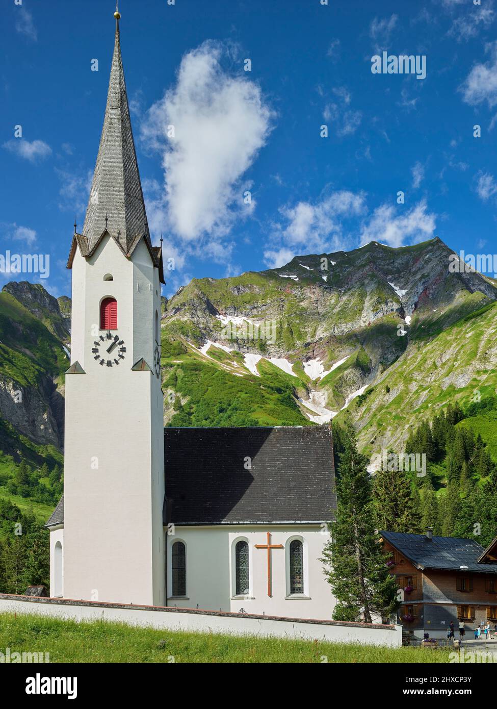 Church in Schröcken, Hochberg, Lechquellen Mountains, Vorarlberg, Austria Stock Photo