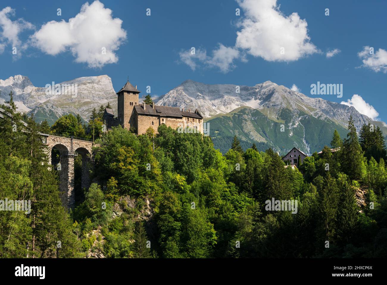 Wiesberg Castle, Trisanna Bridge, Lechtal Alps, Tyrol, Austria Stock Photo