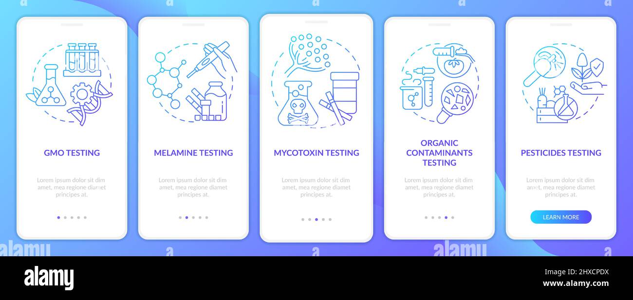 Nutritional testing blue gradient onboarding mobile app screen Stock Vector