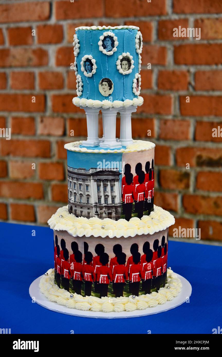 London, UK. 11th Mar 2022.Queen's Platinum Jubilee Cake Competition, Ideal Home Show in partnership with NatWest opened today, Olympia, Kensington. Credit: michael melia/Alamy Live News Stock Photo