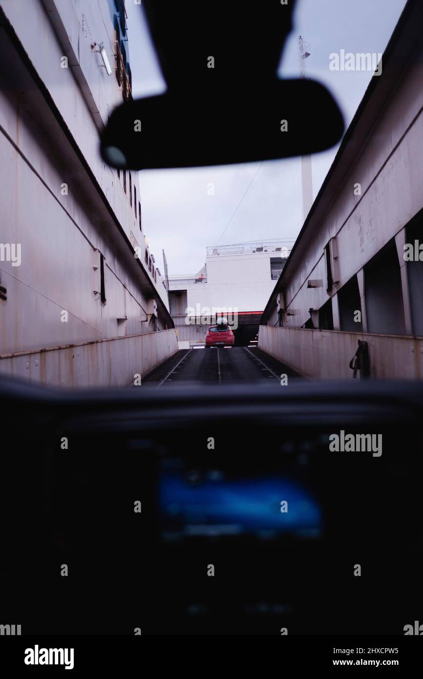 car driving uphill on car ferry Stock Photo Alamy