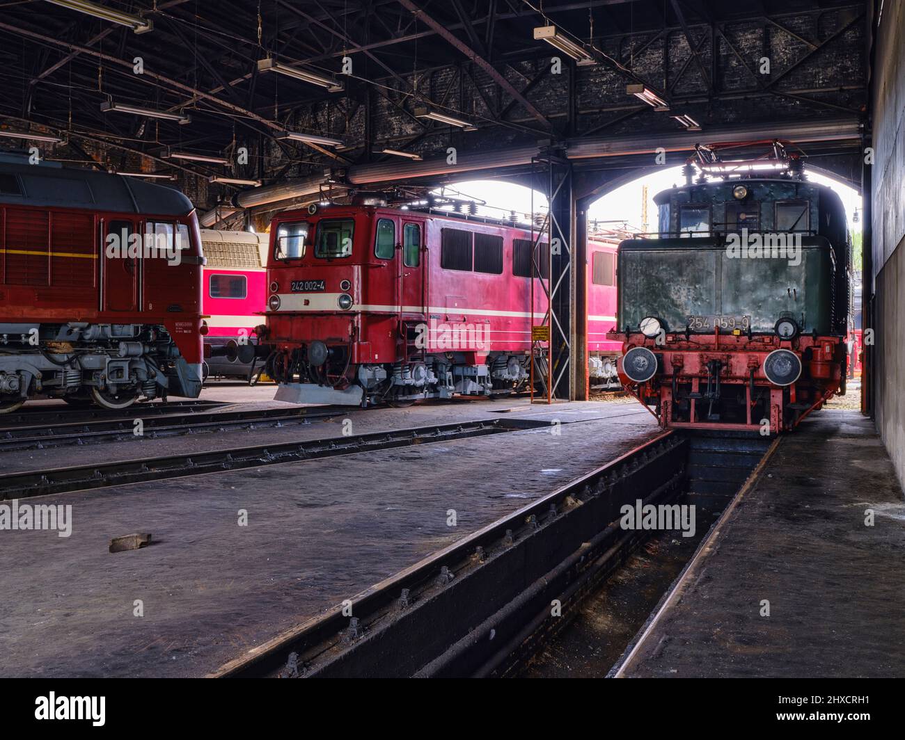 Saxon Railway Museum, venue railroad, railroad, historical railroad, historical locomotive, sight, historical sight, steam locomotive, steam railroad, Karl-Marx-Stadt, steam days, railroad festival, heating house festival, railroad depot, imperial railroad Stock Photo