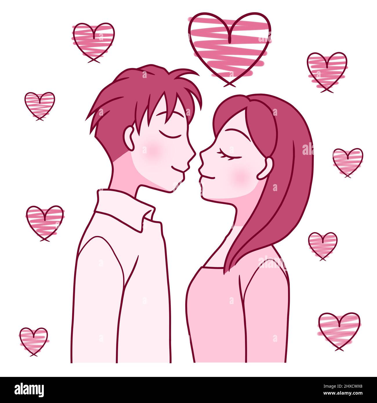 A Young Couple On The Verge Of Kissing With Love Hearts Stock Photo Alamy