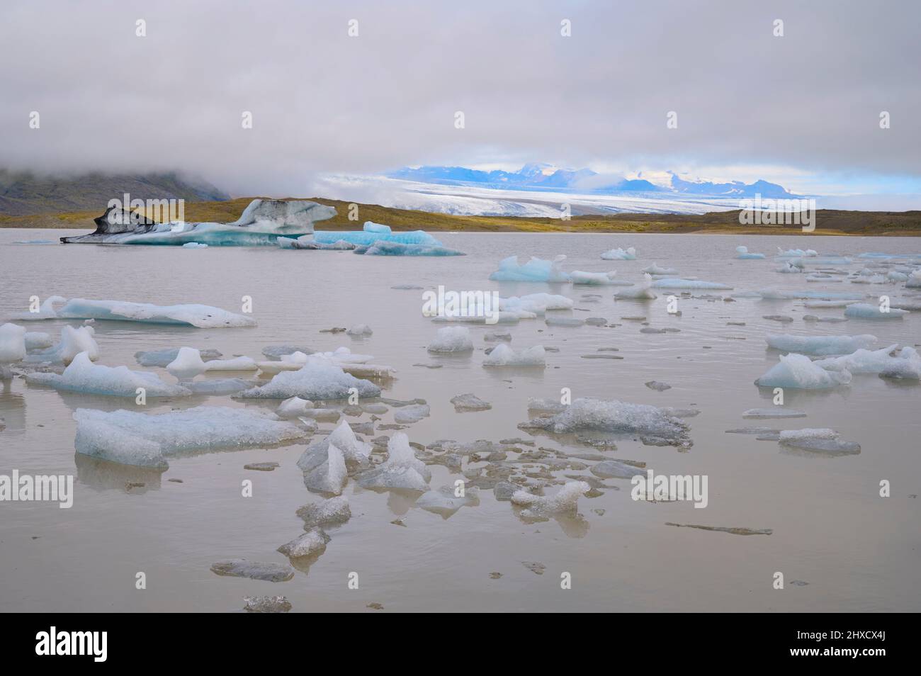 Glacier, Lake, Ice, Floes, Fog, Clouds, Summer, Fjallsarlon, Austurland, Iceland Stock Photo