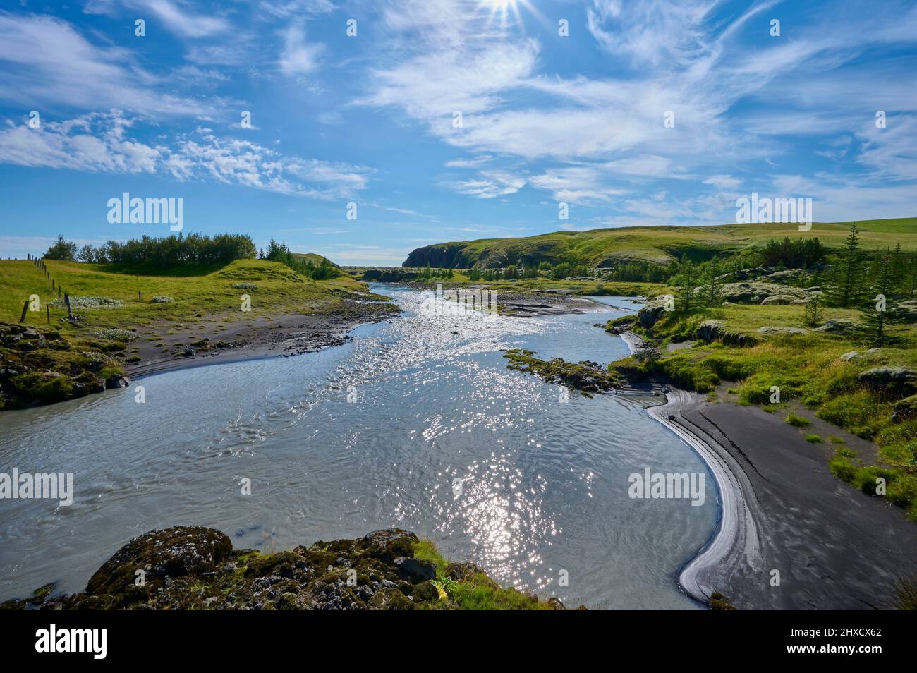 River, Summer, Kirkjubaejarklaustur, SuÃ°urnes, Sudurland, Iceland Stock Photo