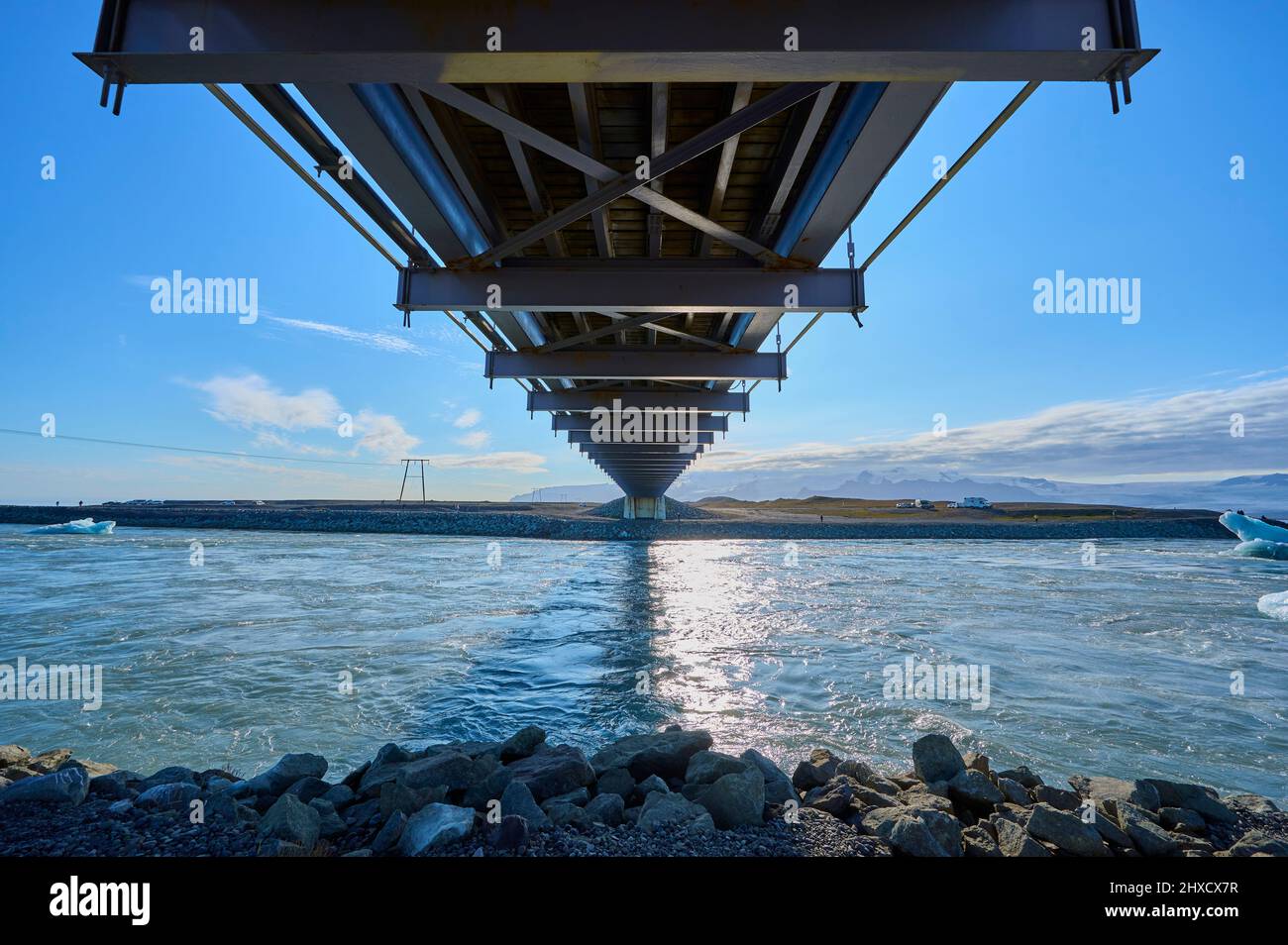 Straße, Bridge, Suspension Bridge, Glacier Lagoon, Summer, Jokulsarlon, Austurland, Iceland Stock Photo