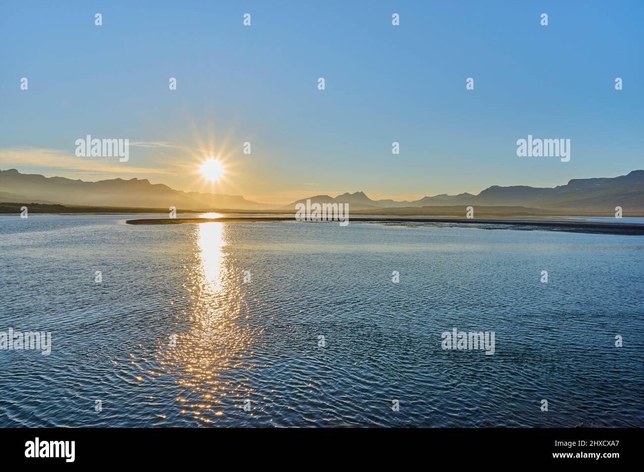 See, Sonnenuntergang, Sommer, Suðurnes, Sudurland, Island Stock Photo