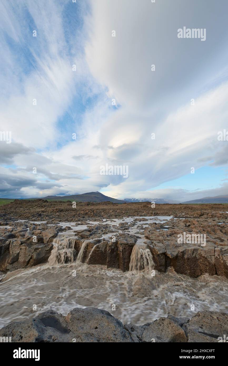 River, Basalt, Highlands, Summer, Husafell, Kaldidalur, Nordurland Vestra, Iceland Stock Photo