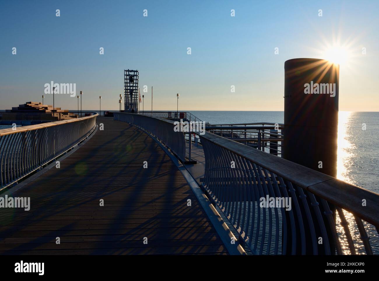 The new pier in Koserow at sunrise Stock Photo