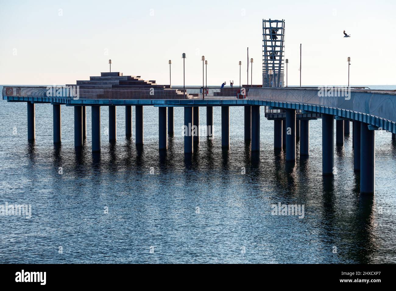 View of the new pier in Koserow on Usedom opened in 2021 in the morning-close-up of the end Stock Photo