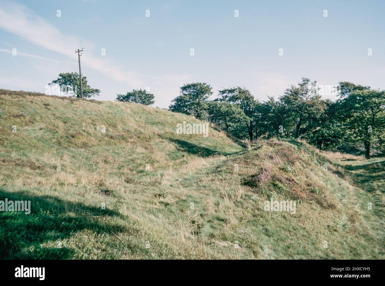 Rough Castle Fort remains - a Roman fort on the Antonine Wall roughly 2 kilometres south east of Bonnybridge near Tamfourhill in the Falkirk council area, Scotland. Archival scan from a slide. September 1972. Stock Photo