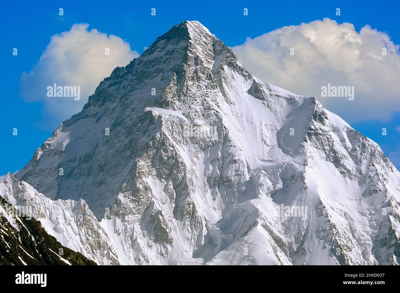 Clouds behind the K2 mountain, the 2nd highest peak in the world after Mount Everest Stock Photo