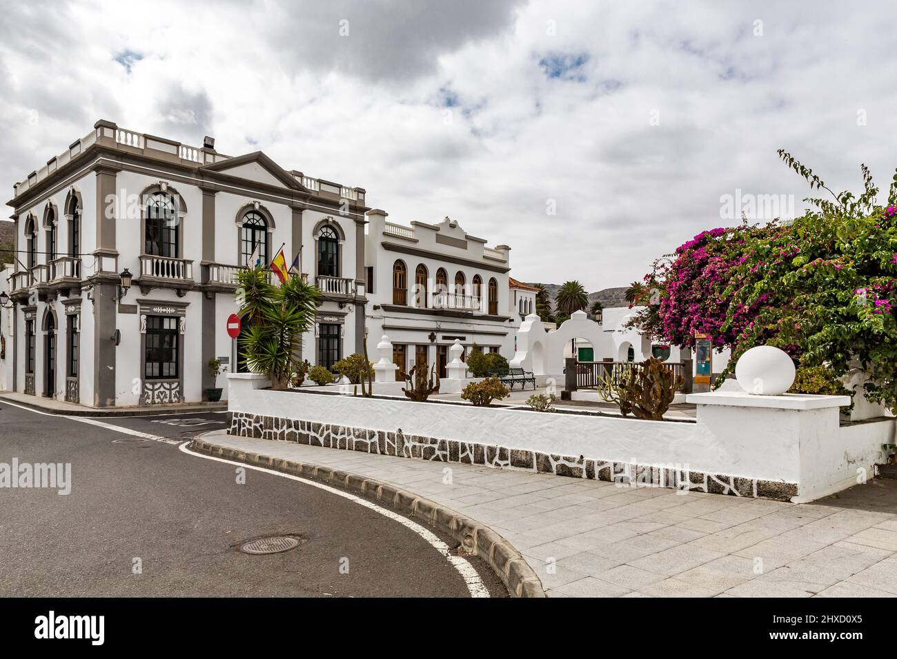 Haria Town Hall, Plaza de La Constitucion, Haria, Valley of 1000 Palms, Lanzarote, Canary Islands, Spain, Europe Stock Photo