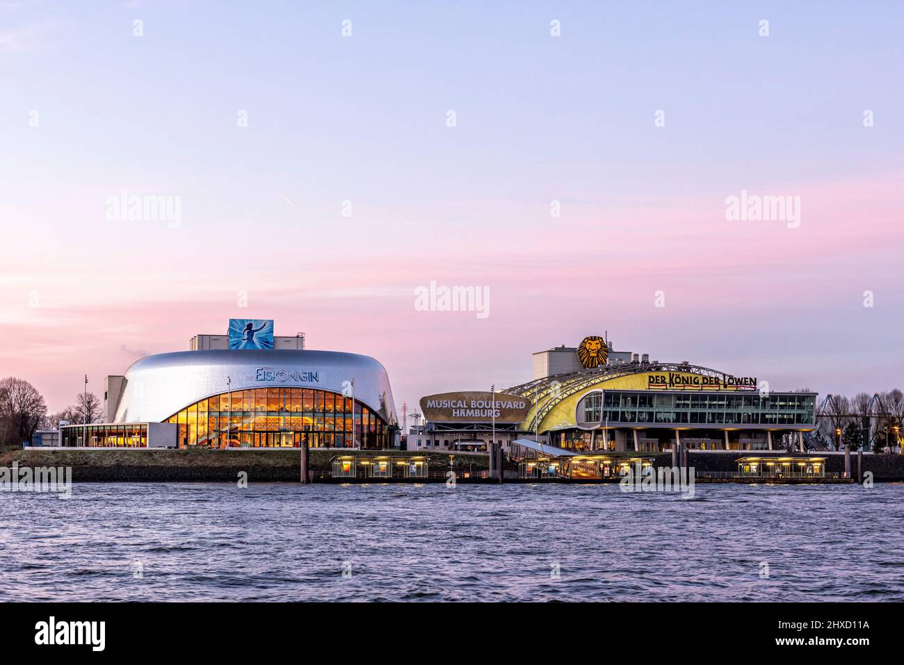 Musical theater in the harbor on the banks of the Elbe, Hamburg, Germany Stock Photo
