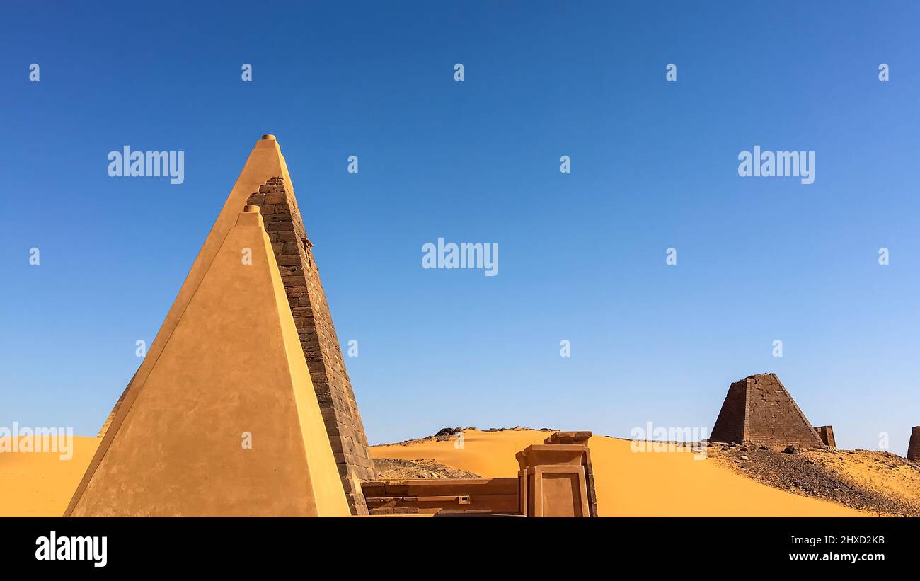 Pyramids of the Meroe in the Sahara desert Stock Photo