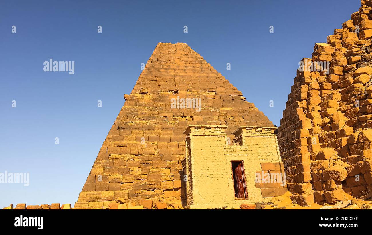 Remains of the pyramids of Meroe in the Sudan Stock Photo