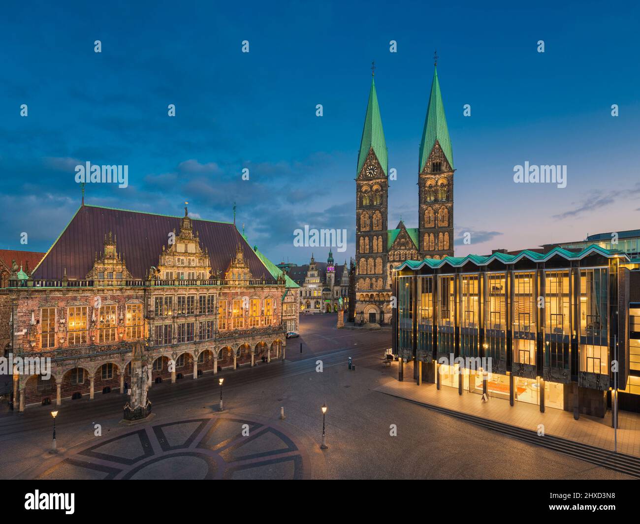 Market square of Bremen, Germany at night Stock Photo