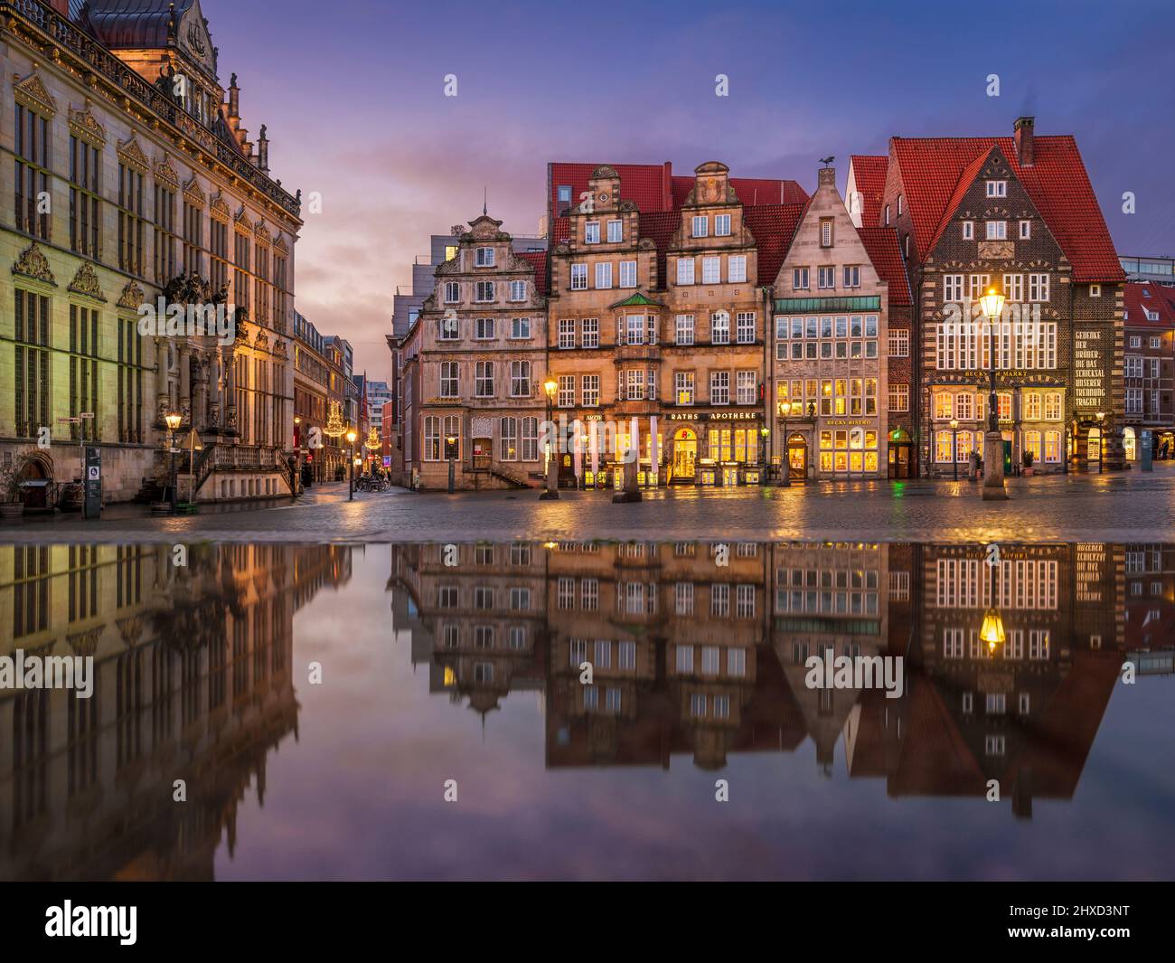 Market square of Bremen, Germany at night Stock Photo