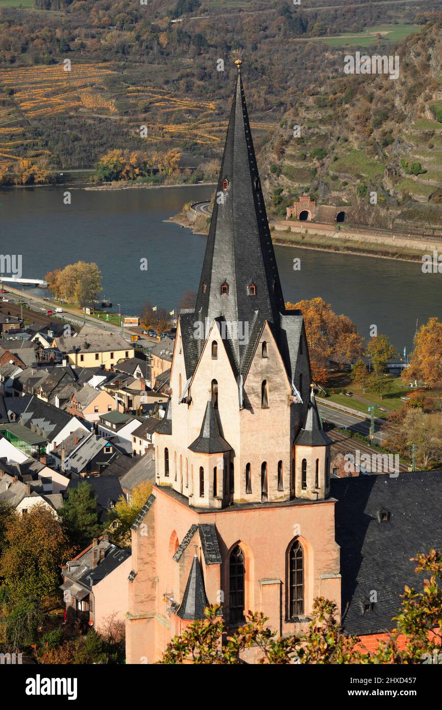 Oberwesel with Liebfrauenkirche and Rhine, Upper Middle Rhine Valley, Rhineland-Palatinate, Germany Stock Photo