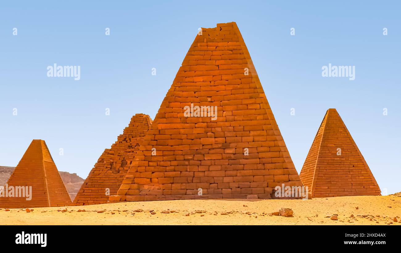 Pyramids of Meroe in a desert in eastern Sudan Stock Photo
