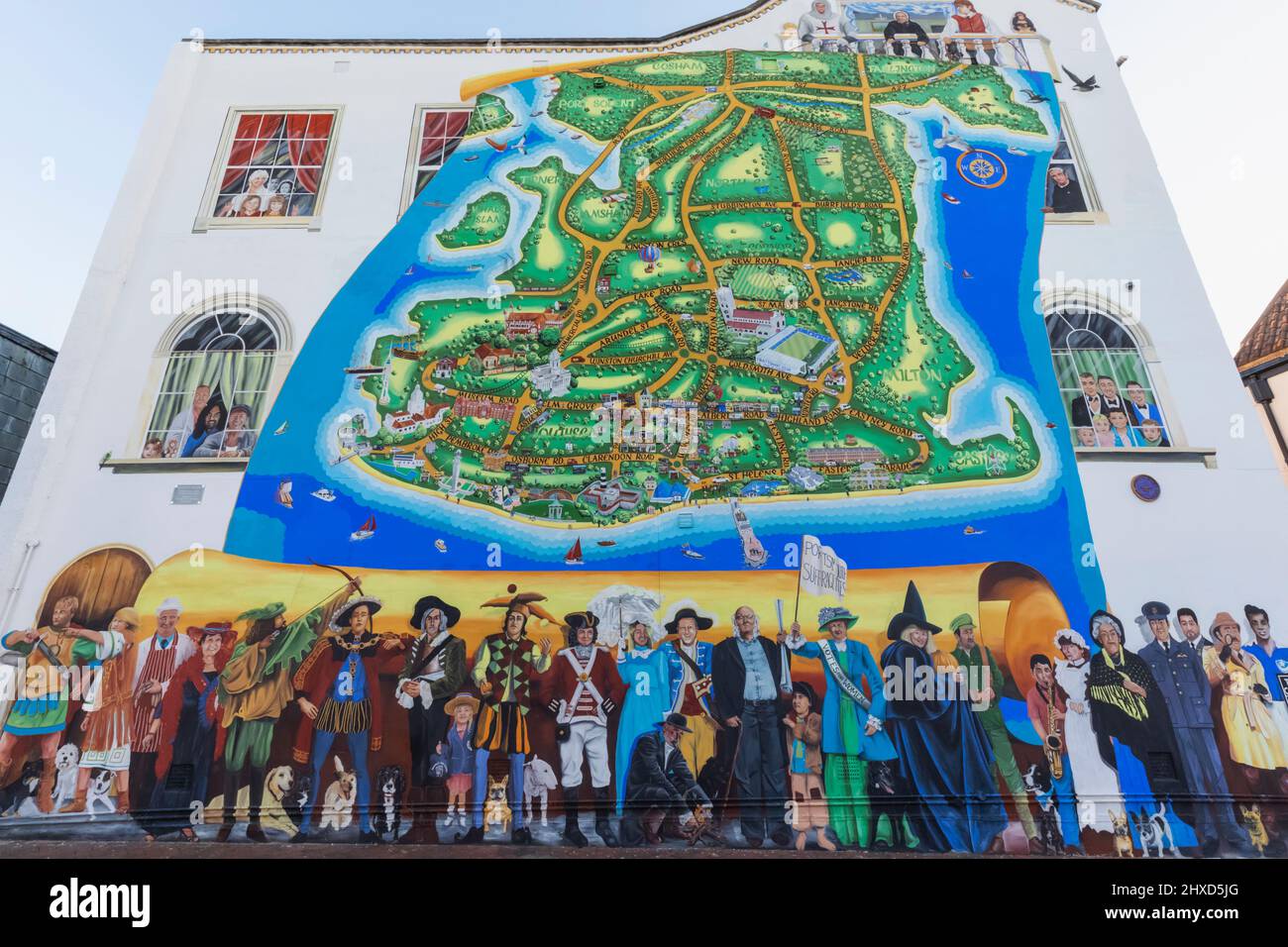 England, Hampshire, Portsmouth, Southsea, The Strand City Map Mural by the Artist Mark C.W.Lewis Stock Photo