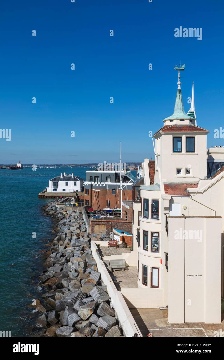 England, Hampshire, Portsmouth, Old Portsmouth, Tower House and Waterfront View Stock Photo