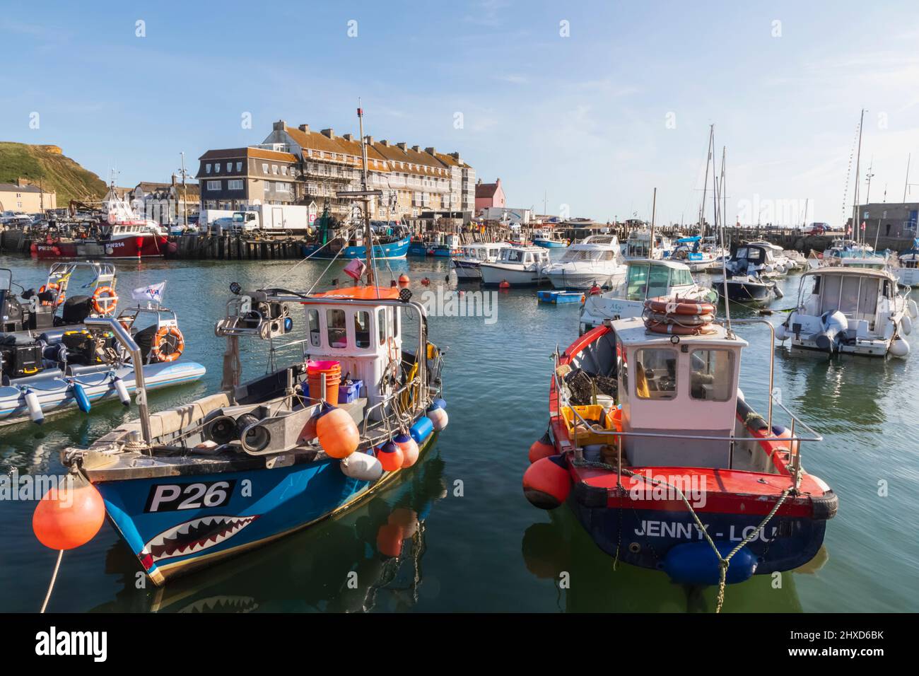 England, Dorset, Bridport, West Bay Harbour, Fishing Boats Stock Photo