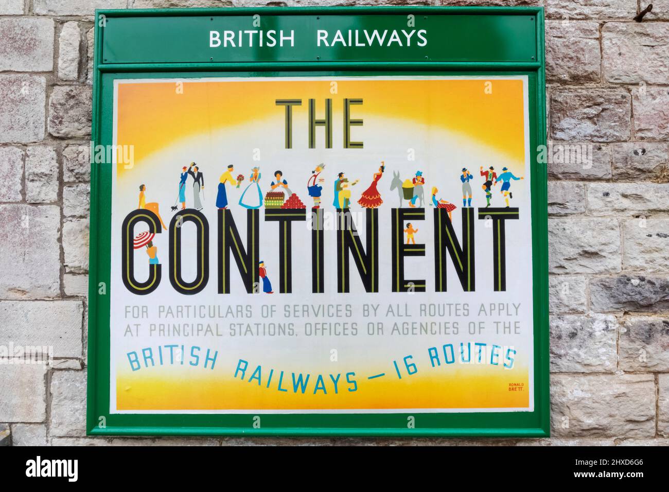 England, Dorset, Isle of Purbeck, Corfe Castle, The Historic Railway Station, Vintage Railway Poster Advertising Services to The Continent Stock Photo