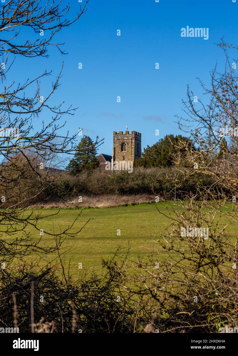 Distance view of St.Peter's Church in Redditch, Worcestershire, England. Stock Photo