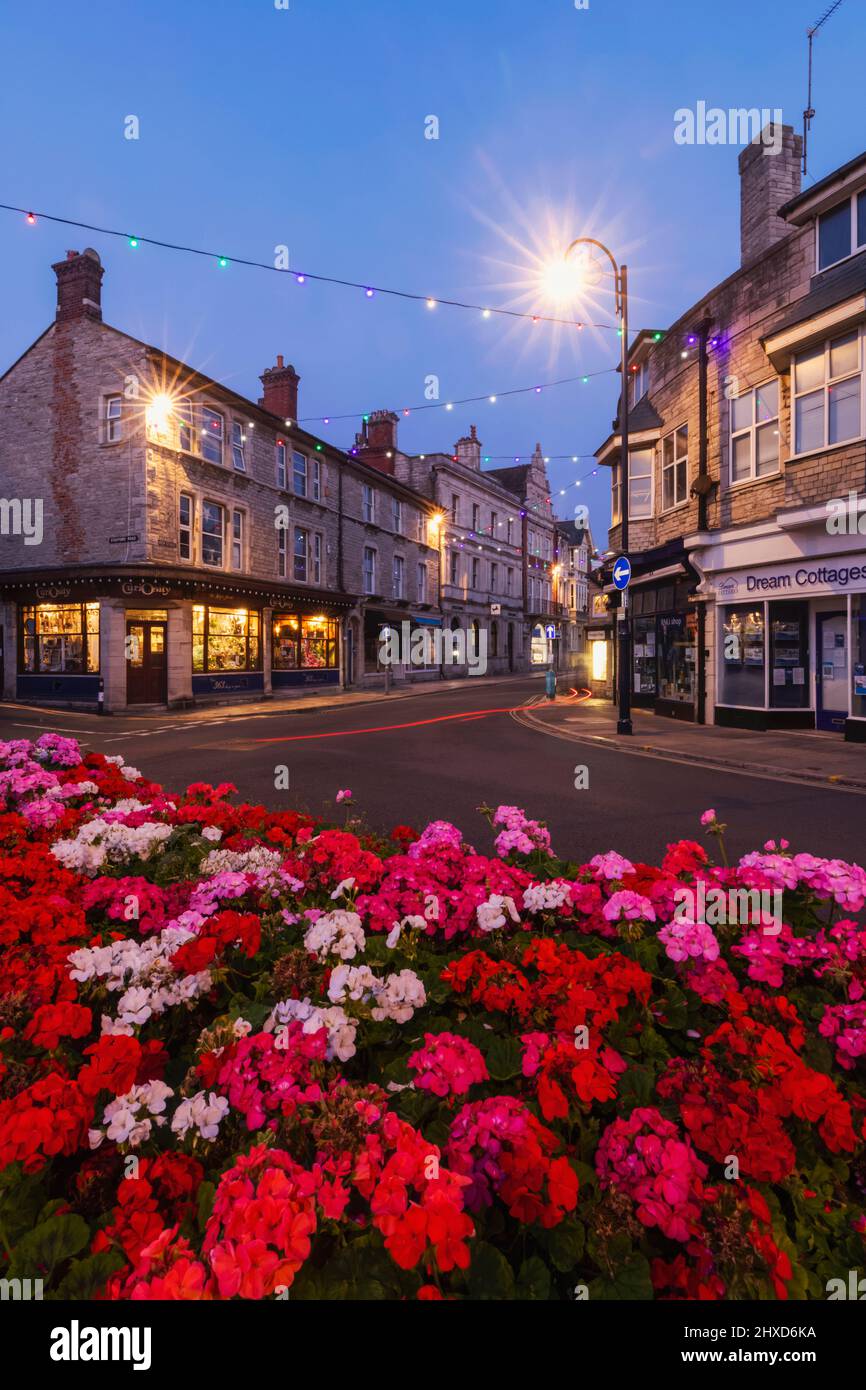 England, Dorset, Isle of Purbeck, Swanage, Town Centre at Night Stock Photo
